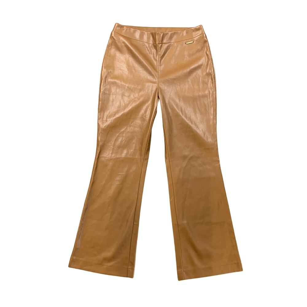 Marc New York Pants Womens M Medium Caramel Faux Leather Flare High Rise Pull On